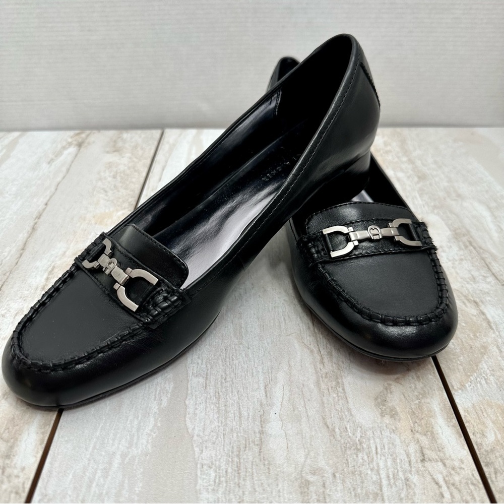 COPY Etienne Aigner Woman’s Sz 10 M Imala Black & Silver Leather Loafers Horsebi